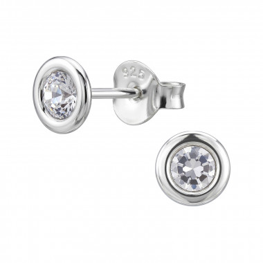 5mm Solitaire - 925 Sterling Silver Stud Earrings with Crystals SD50633