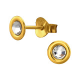 5mm Circle Gold Plated - 925 Sterling Silver Stud Earrings with Crystals SD50634