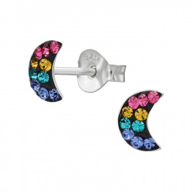 6mm Moon - 925 Sterling Silver Stud Earrings with Crystals SD50637