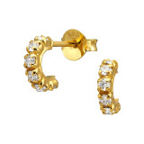 8mm Half Hoop - 925 Sterling Silver Stud Earrings with Crystals SD50642