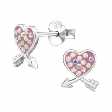 Heart And Arrow - 925 Sterling Silver Stud Earrings with Crystals SD50685