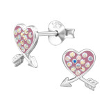 Heart And Arrow - 925 Sterling Silver Stud Earrings with Crystals SD50685