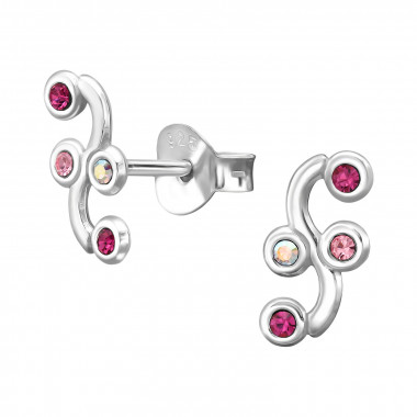 S-Curve Cluster - 925 Sterling Silver Stud Earrings with Crystals SD50687