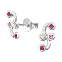 S-Curve Cluster - 925 Sterling Silver Stud Earrings with Crystals SD50687