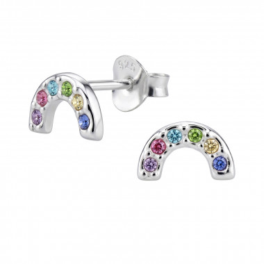 8.8Mm Rainbow Mix Color - 925 Sterling Silver Stud Earrings with Crystals SD50711