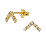 Chevron Gold Plated - 925 Sterling Silver Stud Earrings with Crystals SD50971