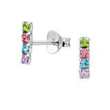 8mm Bar - 925 Sterling Silver Stud Earrings with Crystals SD50976