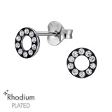 Open Circle Rhodium Plated - 925 Sterling Silver Stud Earrings with Crystals SD50993