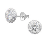 Circle 8mm Curved - 925 Sterling Silver Stud Earrings with Crystals SD50998