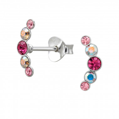 Connected Circles - 925 Sterling Silver Stud Earrings with Crystals SD51139
