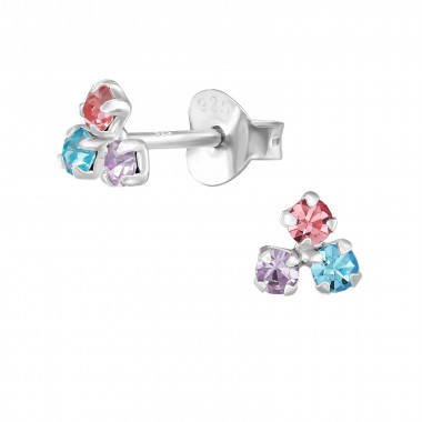 Tripple Color Cluster - 925 Sterling Silver Stud Earrings with Crystals SD51191
