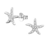 10mm Starfish - 925 Sterling Silver Stud Earrings with Crystals SD51217