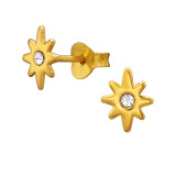 Celestial Starburst Eight Rays Gold Plated - 925 Sterling Silver Stud Earrings with Crystals SD51229