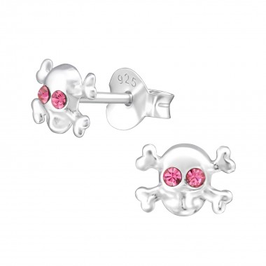Skull - 925 Sterling Silver Stud Earrings with Crystals SD5932