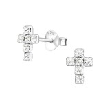 Cross - 925 Sterling Silver Stud Earrings with Crystals SD776