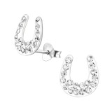 Horse shoe - 925 Sterling Silver Stud Earrings with Crystals SD7854