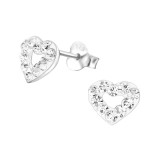 Heart - 925 Sterling Silver Stud Earrings with Crystals SD9879