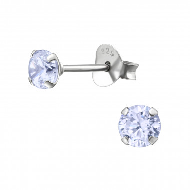 Round - 925 Sterling Silver Stud Earrings with CZ SD13340