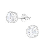 Round - 925 Sterling Silver Stud Earrings with CZ SD14417