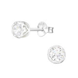 Round - 925 Sterling Silver Stud Earrings with CZ SD14418