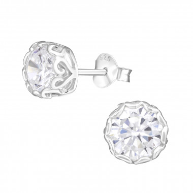 Round - 925 Sterling Silver Stud Earrings with CZ SD15506