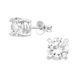 Round - 925 Sterling Silver Stud Earrings with CZ SD15512