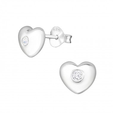 Heart - 925 Sterling Silver Stud Earrings with CZ SD16165