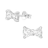 Bow Tie - 925 Sterling Silver Stud Earrings with CZ SD16166