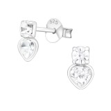 Heart - 925 Sterling Silver Stud Earrings with CZ SD17578