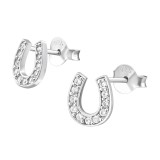 Horse Shoe - 925 Sterling Silver Stud Earrings with CZ SD18403