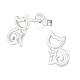 Cat - 925 Sterling Silver Stud Earrings with CZ SD19020