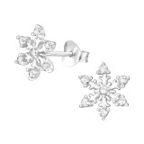 Snowflake - 925 Sterling Silver Stud Earrings with CZ SD19095