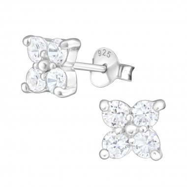 Flower - 925 Sterling Silver Stud Earrings with CZ SD19403