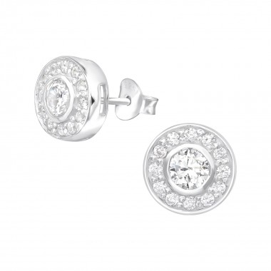 Round - 925 Sterling Silver Stud Earrings with CZ SD20325