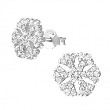 Snowflake - 925 Sterling Silver Stud Earrings with CZ SD21535