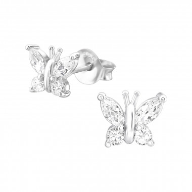 Butterfly - 925 Sterling Silver Stud Earrings with CZ SD21609