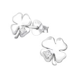 Leaf - 925 Sterling Silver Stud Earrings with CZ SD21874
