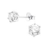 Round - 925 Sterling Silver Stud Earrings with CZ SD21998