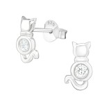 Cat - 925 Sterling Silver Stud Earrings with CZ SD22000