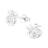 Swan - 925 Sterling Silver Stud Earrings with CZ SD22197