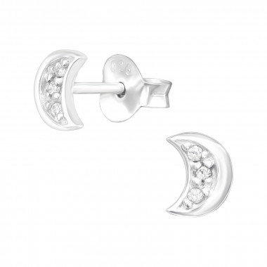 Moon - 925 Sterling Silver Stud Earrings with CZ SD26018