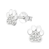 Paw Print - 925 Sterling Silver Stud Earrings with CZ SD26020