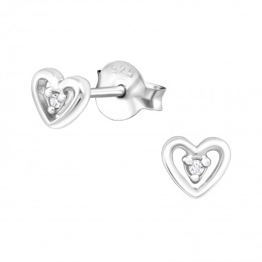 Heart - 925 Sterling Silver Stud Earrings with CZ SD27231