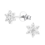 Flower - 925 Sterling Silver Stud Earrings with CZ SD27476