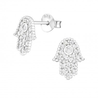 Hamsa - 925 Sterling Silver Stud Earrings with CZ SD27968