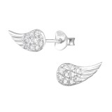Wing - 925 Sterling Silver Stud Earrings with CZ SD30258