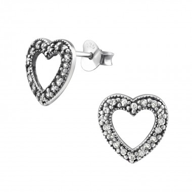 Heart - 925 Sterling Silver Stud Earrings with CZ SD30795