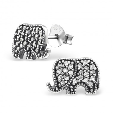 Elephant - 925 Sterling Silver Stud Earrings with CZ SD30796