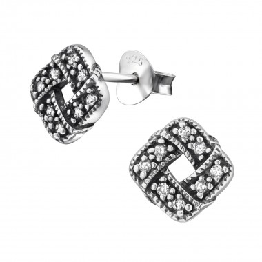 Celtic Knot - 925 Sterling Silver Stud Earrings with CZ SD30800