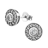 Round - 925 Sterling Silver Stud Earrings with CZ SD30803